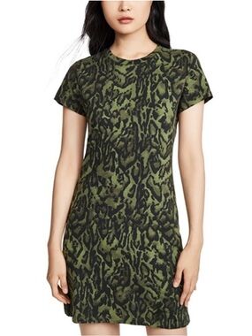 PAM & GELA Green Black Animal Print Cotton T-Shirt Mini Dress Size S